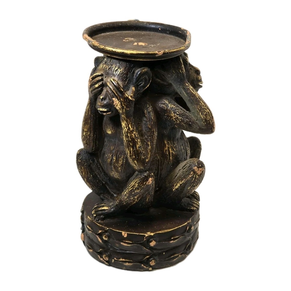 🐒 Monkey See No Evil, Hear No‎ Evil, Speak No Evil Pillar Jar Candle Holder - Picture 2 of 6